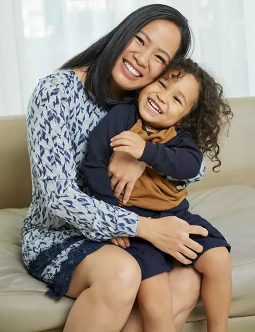 mom and daughter sitting